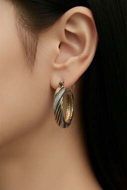 Vintage Two-Tone Twisted Rope Hoop Earrings Gold and Silver Finish